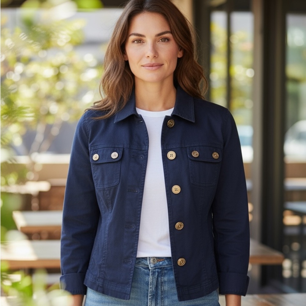 Jones New York Sport Stretch Navy Blue Button Front Jacket Women’s M - Picture 1 of 6